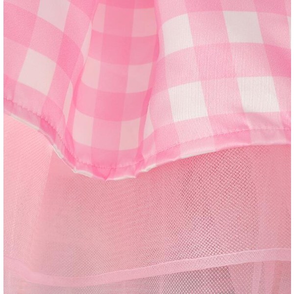 Flickors En-axlad Rosa Rutmönstrad Mesh Prinsessklänning 130CM
