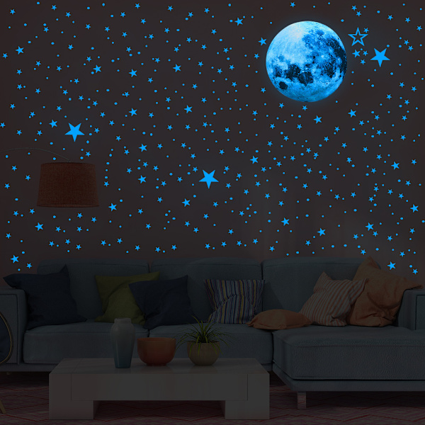 Glow In The Dark Moon Och Stjärnor Dekor För Rumstak Blue 20cm