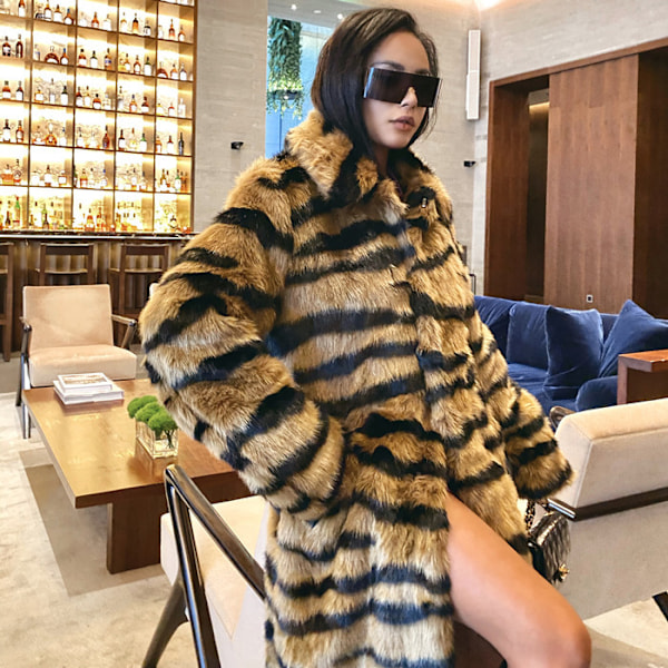 Dame Faux Fur Jakker Vinter Tigerfrakker Løse Pelsjakker 4XL