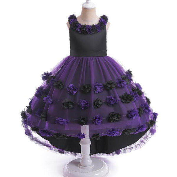 Jentekjole med blomstrende kake-nett-skjørt Purple 140CM