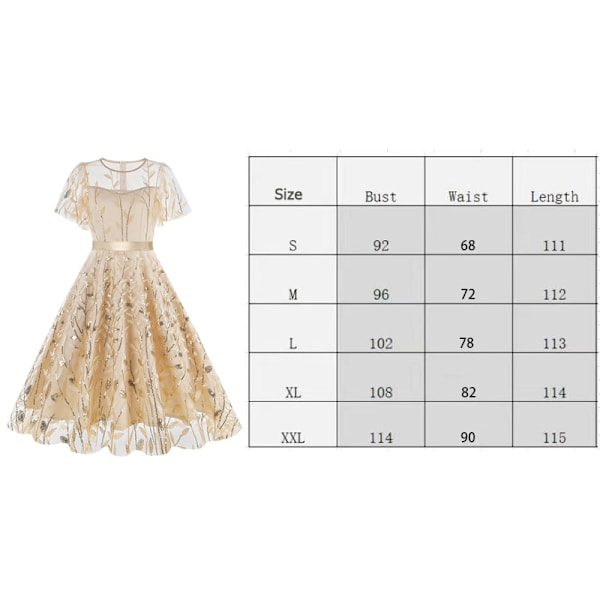 Kvinder 1950'erne Vintage Blomsterbroderi 3/4 Ærme Mesh Midi Swing Kjole Grey M
