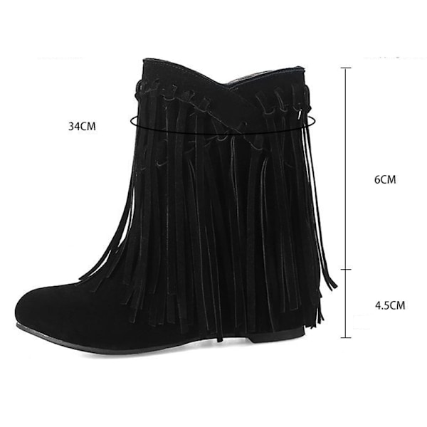 Cowboy Cowgirl-støvler med frynser for kvinner, spiss tå, dra på-stil, vestlige ankelstøvletter Black 40