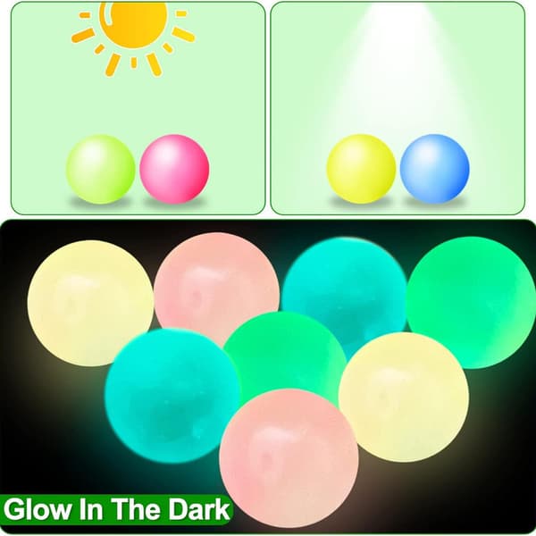 Glow in The Dark Sticky Balls, 6 st Luminous Stressbollar