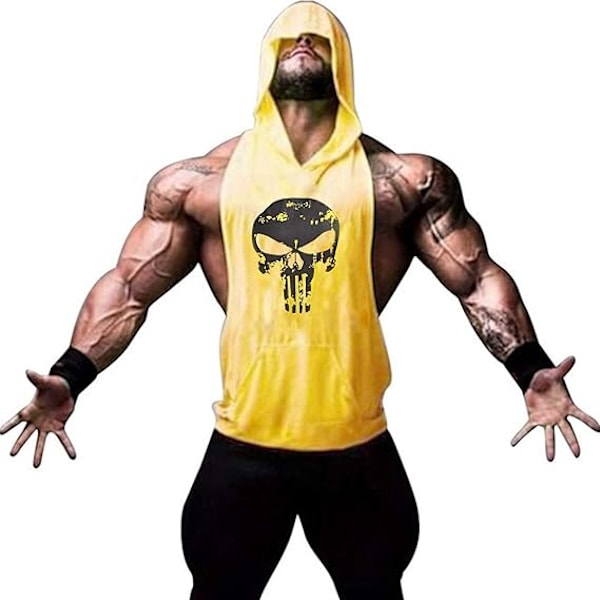 Træningshættetrøje til mænd, bodybuilding muskeltrøje Yellow M