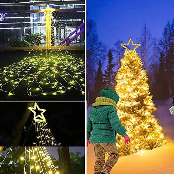 Vandfald Julelys med 8 Tilstande til Juletræspynt Warm Light
