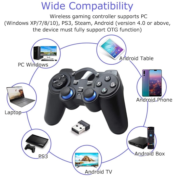 2.4G USB Trådløs Spilcontroller til PC/Bærbar Computer, Kompatibel med Android MICRO OTG