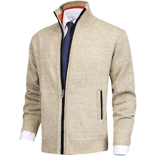 Herrar Stickad Tröja, Casual, Med 2 Fickor Framtill Khaki M