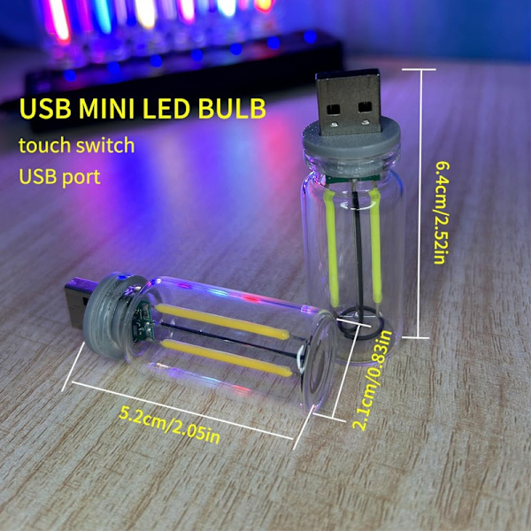 Bærbar Berøringsstyret LED Natlampe, Mini USB Pærelampe Warm Light