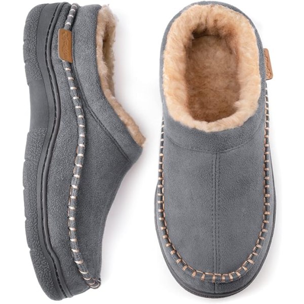 Slip On Moccasin-tofflor för män, inomhus/utomhus varma luddiga bekväma husskor Grey 11-12