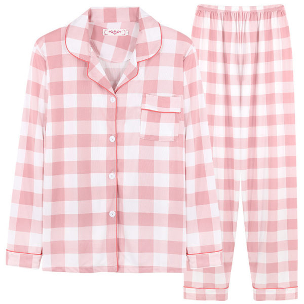 Melkesilke Langarmet Dame Plaid Skjorte Pyjamas Pink 2XL