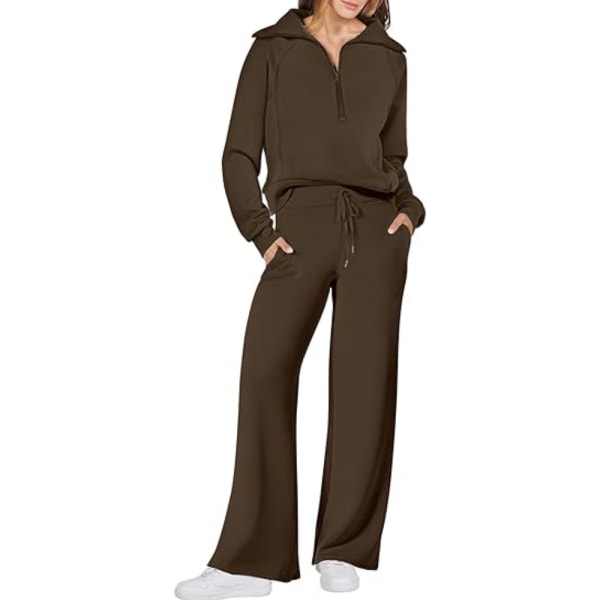 Dam 2-delade outfits Sweatsuit Set Wide Lounge Set Träningsoverall Brown 2XL