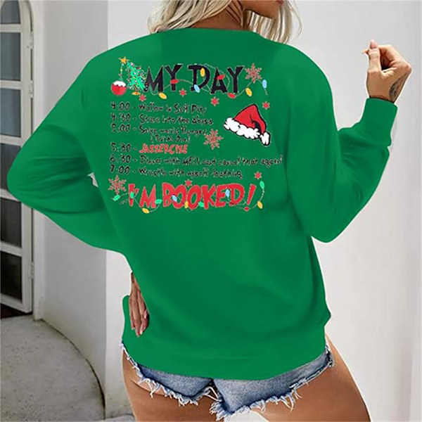 Merry Christmas Tröja Kvinnor Jul Långärmad Tröja Blus Topp Green XL