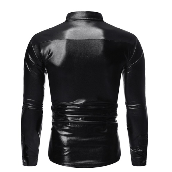 Herr paljetter långärmad skjorta Metallic 70-talsskjorta Button-Down skjortor Black XL