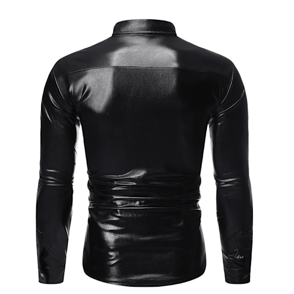 Menn Sequin Langarmet Skjorte Metallisk 70-talls Skjorte Knappeskjorte Black XL