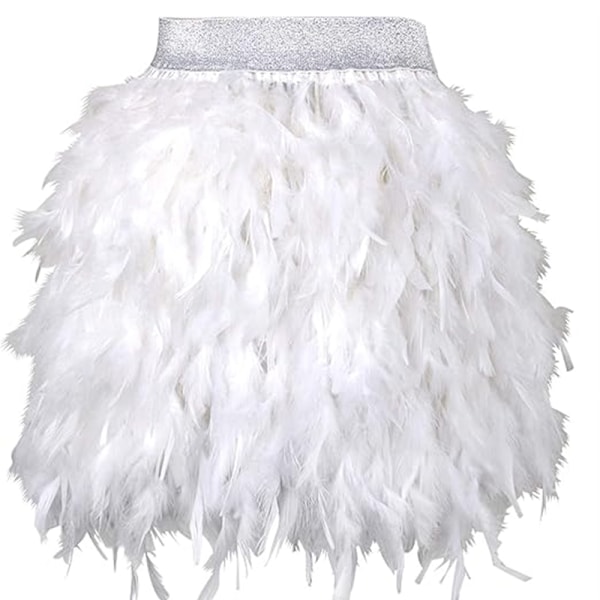 Dame Sexy Naturlig Fjærskjørt Mote Kort Mini A-linje Fjærbelagt Tutu Skjørt White L