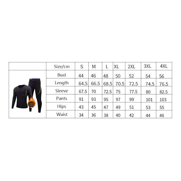 Termisk Underkläder för Män Långkalsonger Set med Fleecefodrad Black 4XL