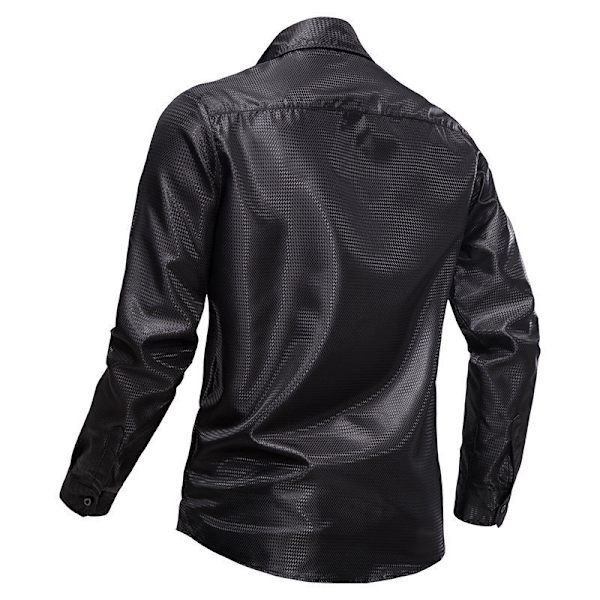 Menn's Glossy Lomme Langærmet Lapel Trykket Skjorte Black M