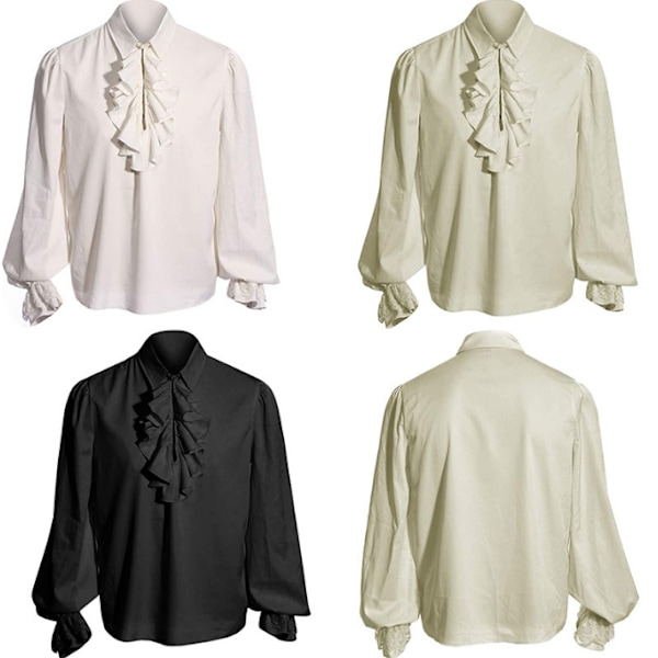 Piratskjorta för män Vampyr Halloween kostym beige L