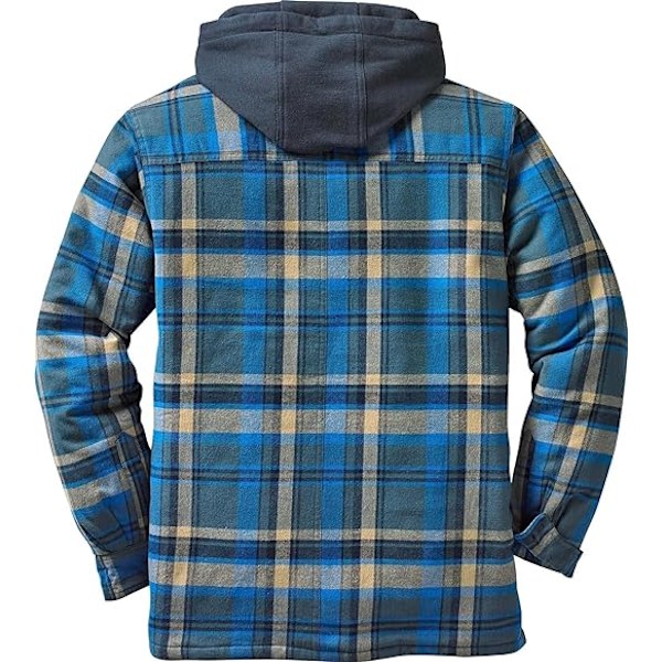 Herrar Klassisk Rutig Tryckt Bomullsjacka med Huva Blue XXXL