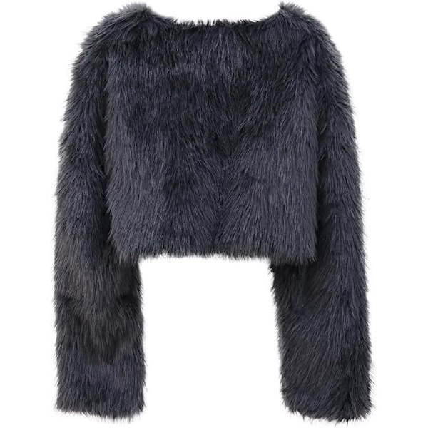 Kvinnors Mode Klippt Konstpälsjacka Långärmad Öppen Fram Kort Kavaj Dark Grey M