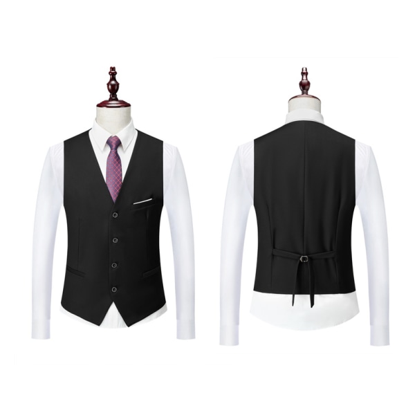 Herre 3-delt Slank Pasform Suit Set, Solid Jakke Vest Bukser Black 3XL