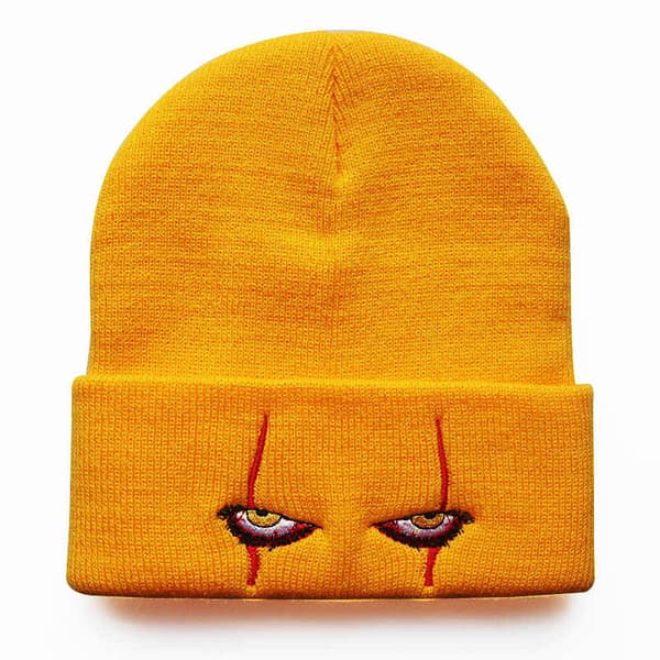 Mode stickad lös skrämmande clownögon stickad mössa Yellow