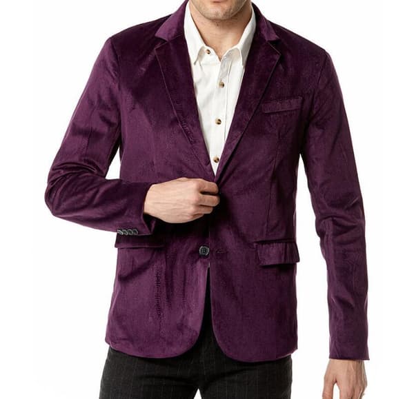 Velvet Slim Fit Solid Color Blazer för män Purple S
