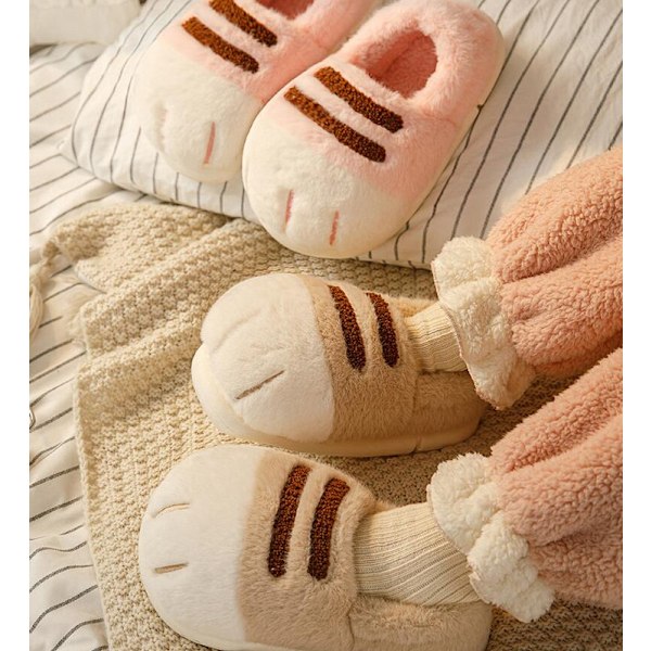 Damkatt Tofflor, 3D Katt Tass Cartoon Tofflor Khaki 40-41