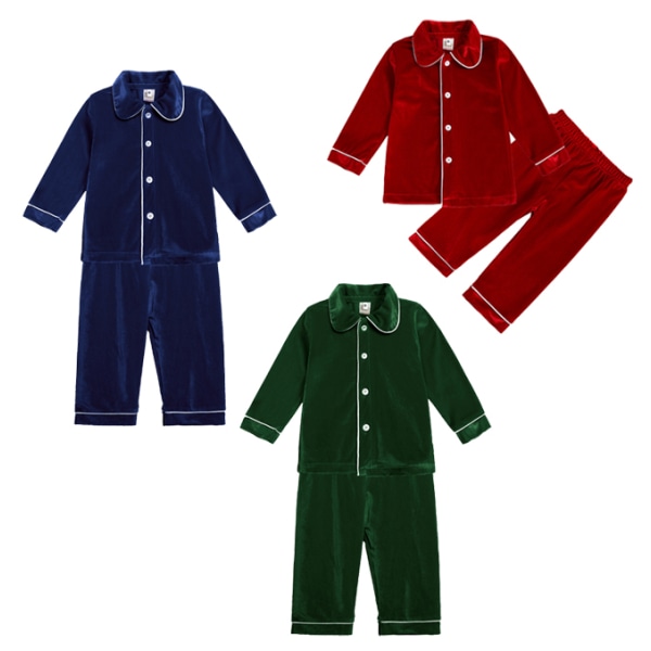 Barn Flickor Pojkar Siden Satin JUL Pyjamas Set blue 140