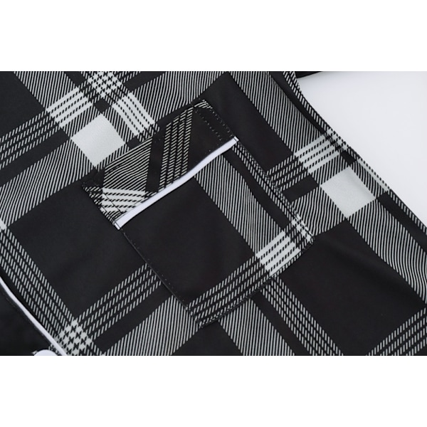 Mælkesilke Langærmet Dame Plaid Skjorte Pyjamas Black M