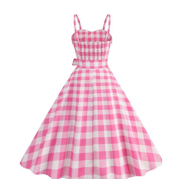 Pink Prikket Plaid Halter Kjole Pink Bow M