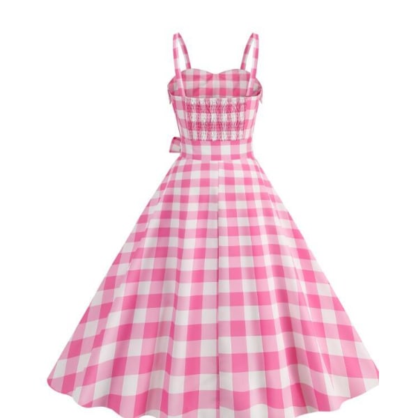 Rosa Polka Dot Rutig Halter Dress Pink Bow 2XL