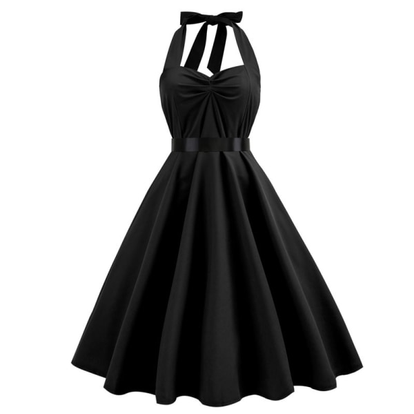 Vintage för kvinnor 1950-talsgrimma Cocktailparty Rockabilly-klänningar BLACK S