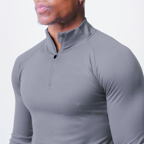 Herrar Långärmad Pullover Snabbtorkande Sweatshirt Topp Gray 2XL