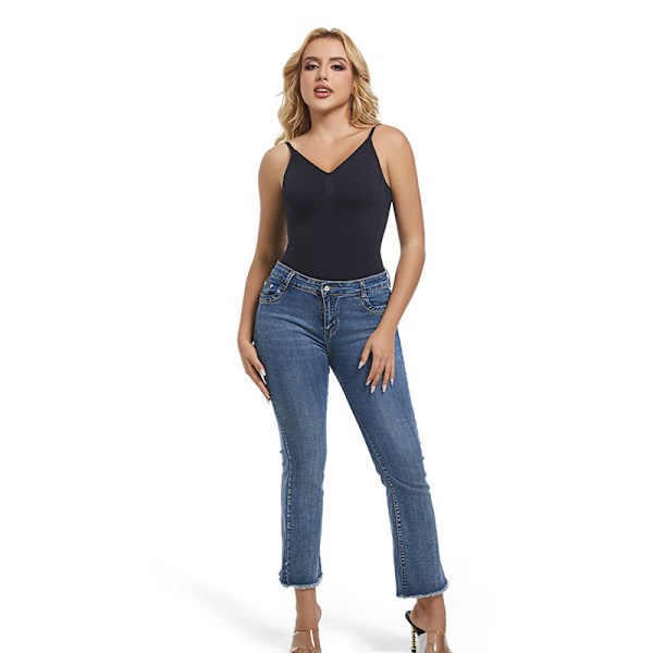 Sømløs V-hals Bodystocking Shapewear til Kvinder Black L