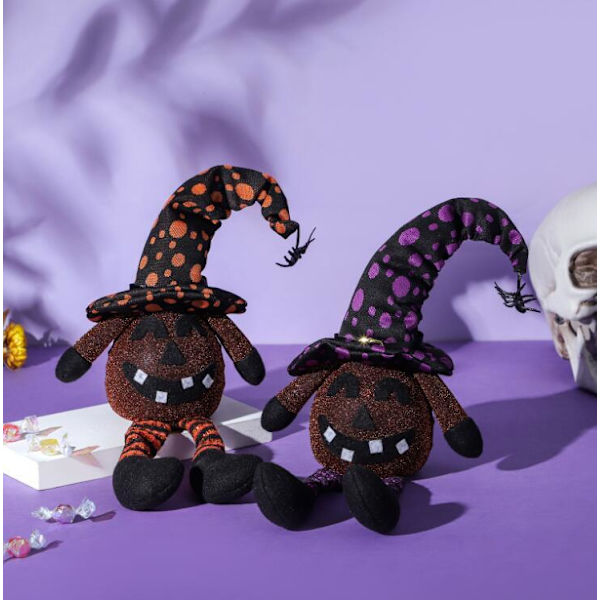 Halloween-kääpiö LED-valolla, hohtava hämähäkkielf-koriste Orange