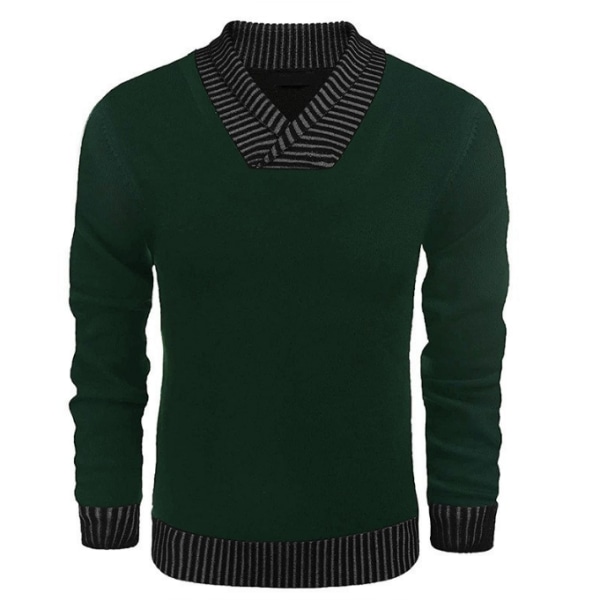Män Casual Knit Pullover Sweatshirt Thermal tröja dark green L