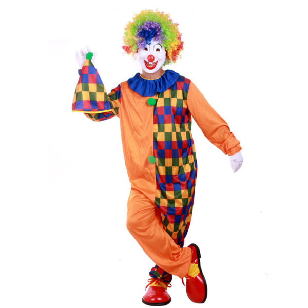 Vuxen clownföreställningskostym för makeupdansfester och cosplay checkered clown