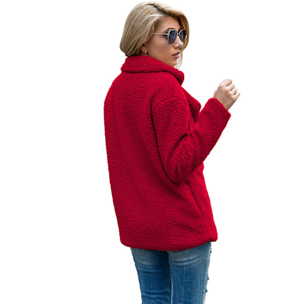 Dame Faux Shearling Shaggy Oversized Shacket Jakke Red M