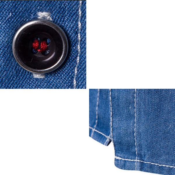 Mörkblå långärmad jeansskjorta för män 3XL