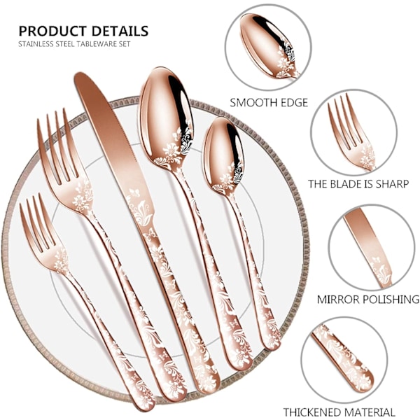 20-delt Servise med Unikt Mønsterdesign Rose Gold