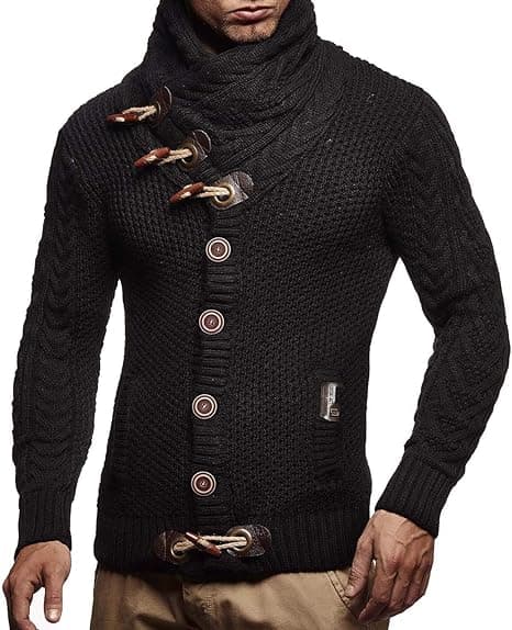 Herrar Stickad Turtleneck Jacka Vinter Cardigan Tröja S