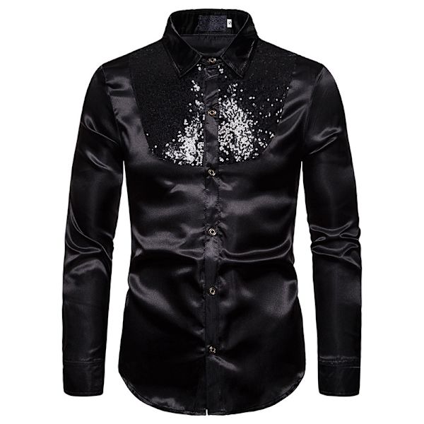 Miesten Kiiltävät Sekvenssit Disco Party Paita Black XL