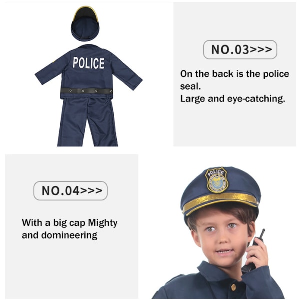 Kids Polis Uniform Set Tillbehör för barn Halloween Dress Up L