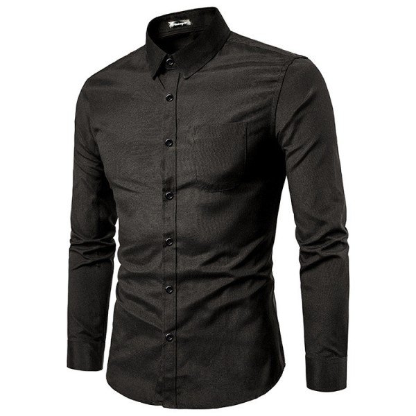 Casual skjorta för män Långärmad Button Down Oxford Textured Dress Shirts BLACK L