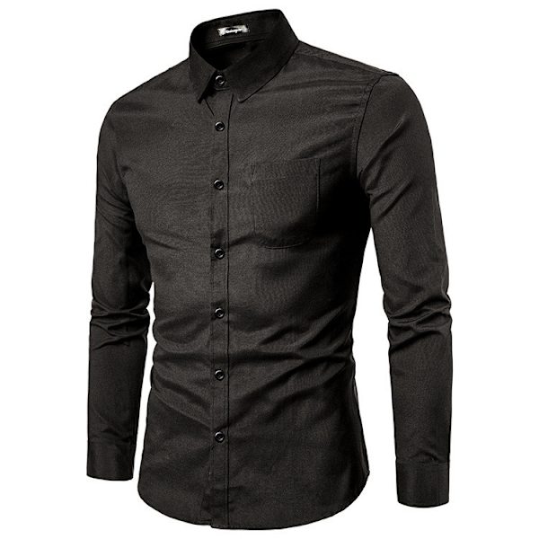 Hvit skjorte for menn, lang ermet, knappestolpe, Oxford-stoff, strukturert BLACK M