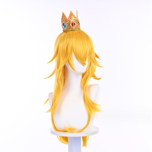 Gylden Bølget Paryk til Peach, Blond Lang Krøllet Prinsesse Cosplay til Halloween Gold