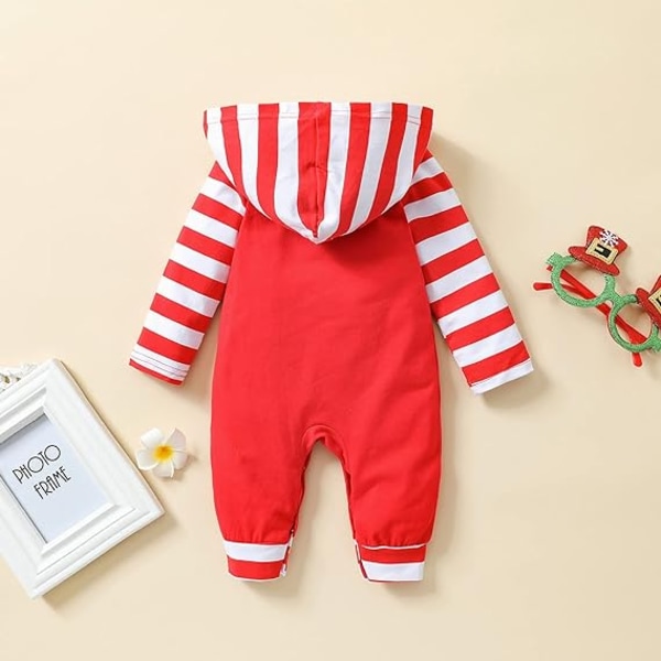 Nyfödda baby babykläder jultomten utskrift Romper Hooded långärmad Jumpsuit Red 80