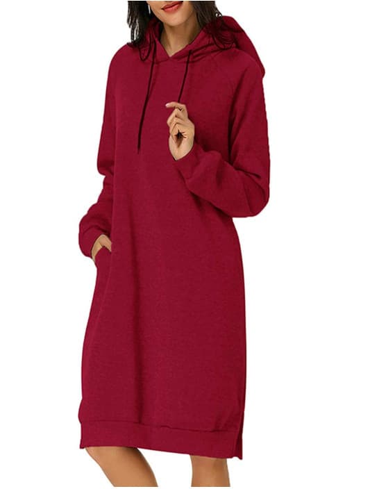 Hettegenser-kjole for kvinner med lommer Red XL