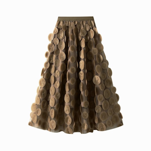 Dame Tyll Midi Skjørt 3D Polkadot Mesh Skjørt A-Linje Brown